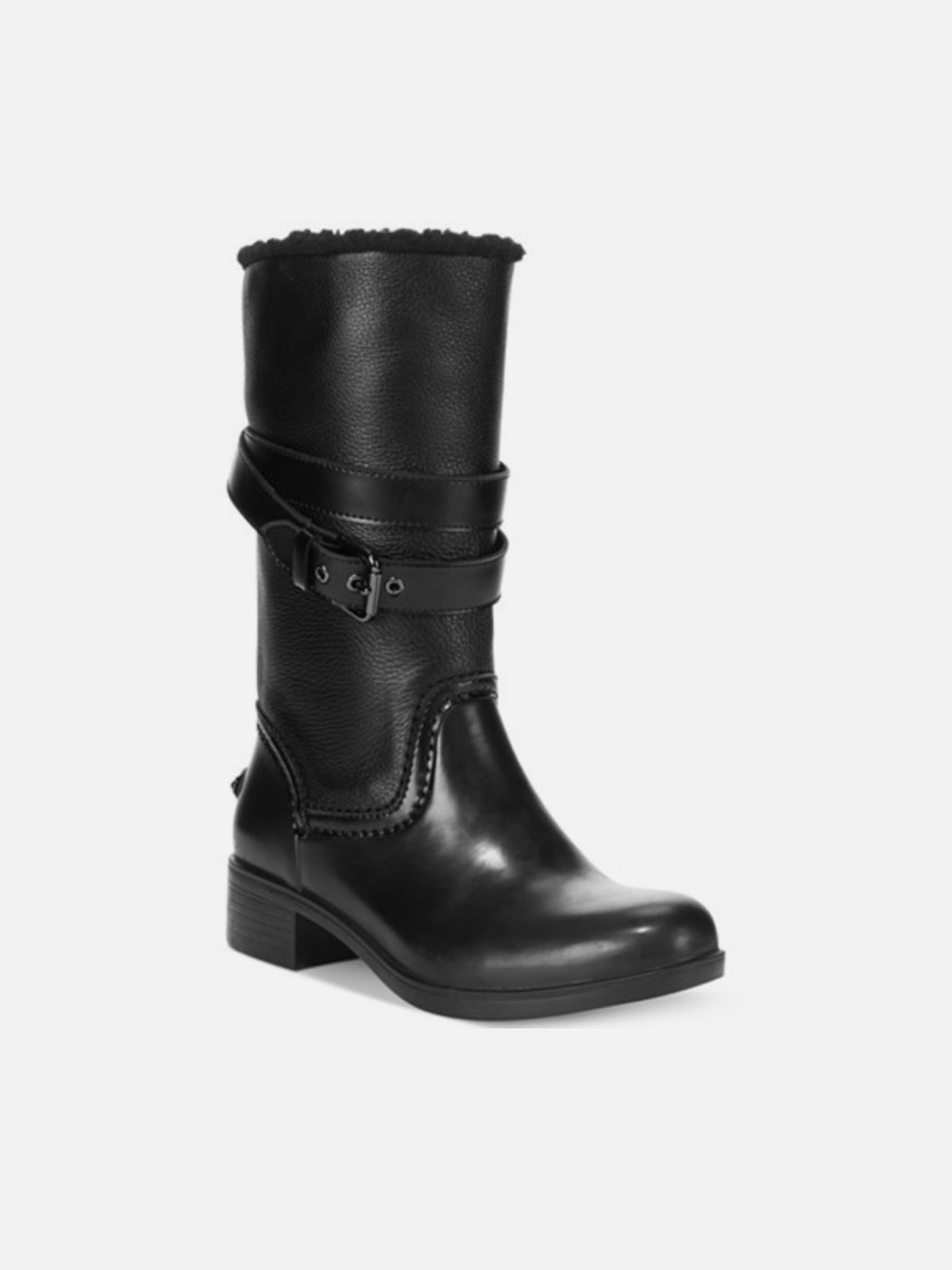 Coach Black Mid-Calf Shearling-Trim Buckle Boots